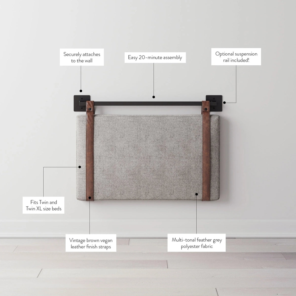 2026 Wall Mount Upholstered Headboard with Metal Rail - Modern Bedroom Headboard