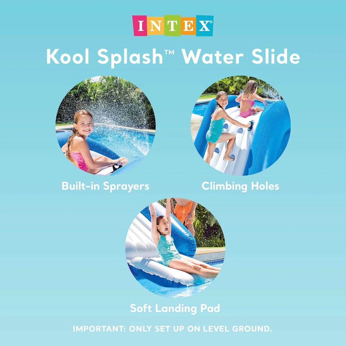 2026 Inflatable Water Slide Swimming Pool Play Center with Built in Sprayers for Kids and Adults, Ages 6 and Up, Blue