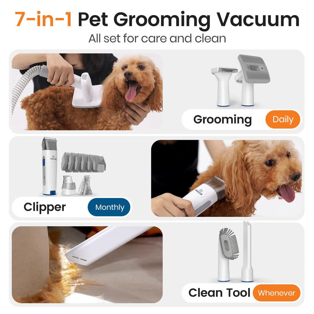 2026 3-in-1 Dog Grooming Vacuum Kit with Clipper and Nail Grinder, Pet Hair Trimmer and Grooming Tool Set