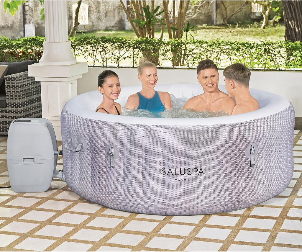 2026 Large Round 2 to 4 Person Inflatable Hot Tub Portable Outdoor Spa with 120 Airjets and Energysense Cover, Grey