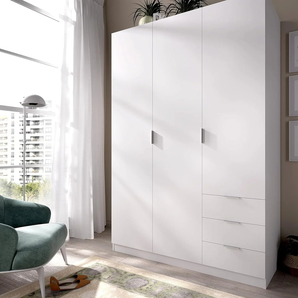 2026 DEKIT GRUPO RIMOBEL Armario Ropero 3 Puertas Y 3 Cajones – Blanco – 121X184X52 Cm