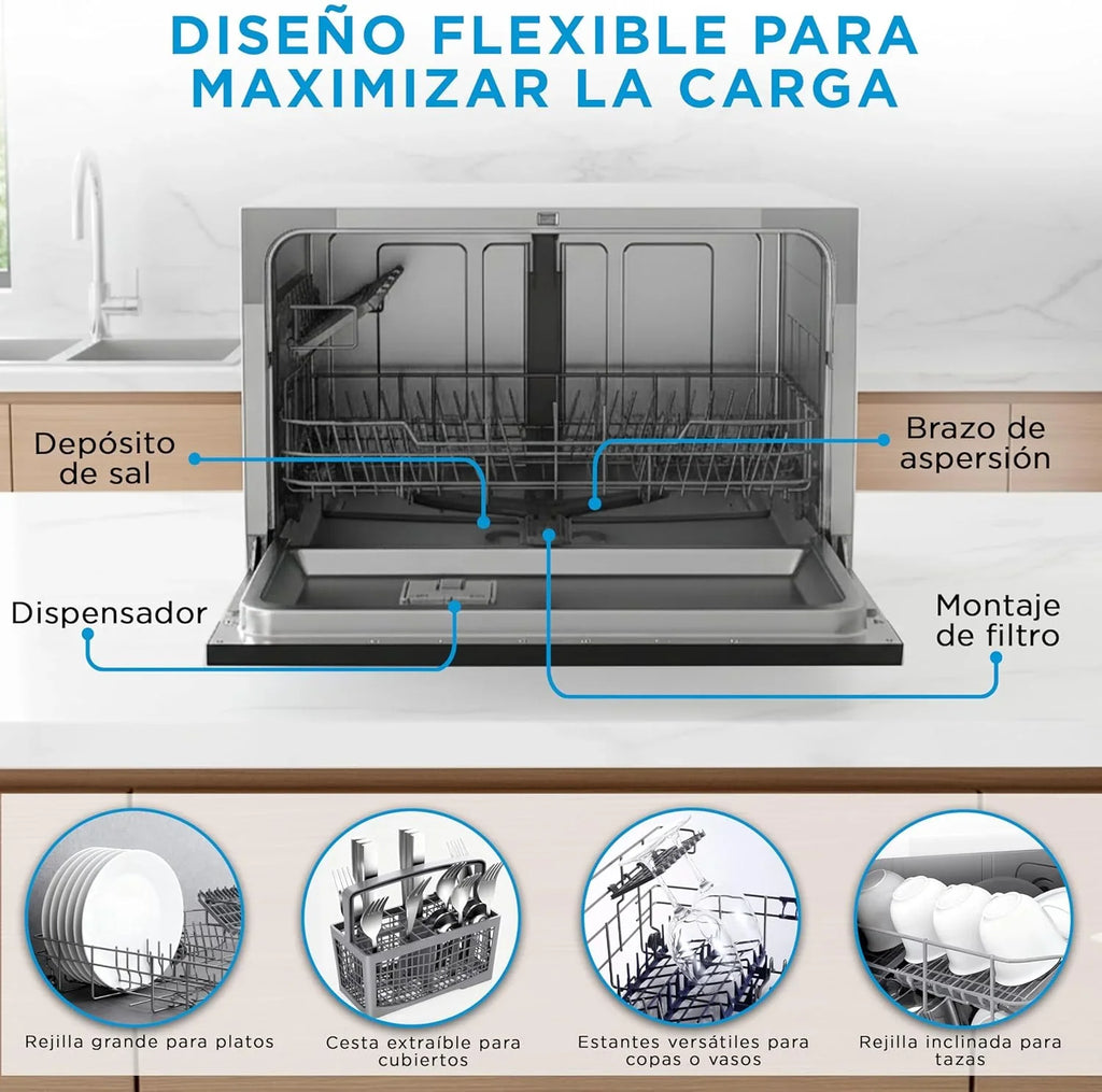 2026 Midea Lavavajillas Pequeño Blanco 55 cm para 6 servicios – Lavavajilla Compacto y Portatil sin Instalación – Lavaplatos con Programa Eco Ahorro, Filtro Antibacterias y Programación Horaria