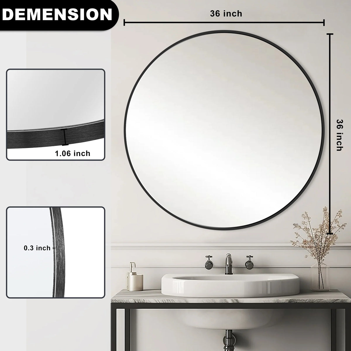 2026 Modern Round Bathroom Vanity Mirror, Wall Mounted Circular Mirror for Bathroom, Bedroom and Home Decor