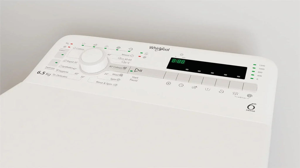 2026 Whirlpool – Lavadora carga superior 6.5 kg TDLR 65230SS EU/N blanco, 1200 rpm, tecnología 6th sense y freshcare, motor universal, eficiencia NEL D