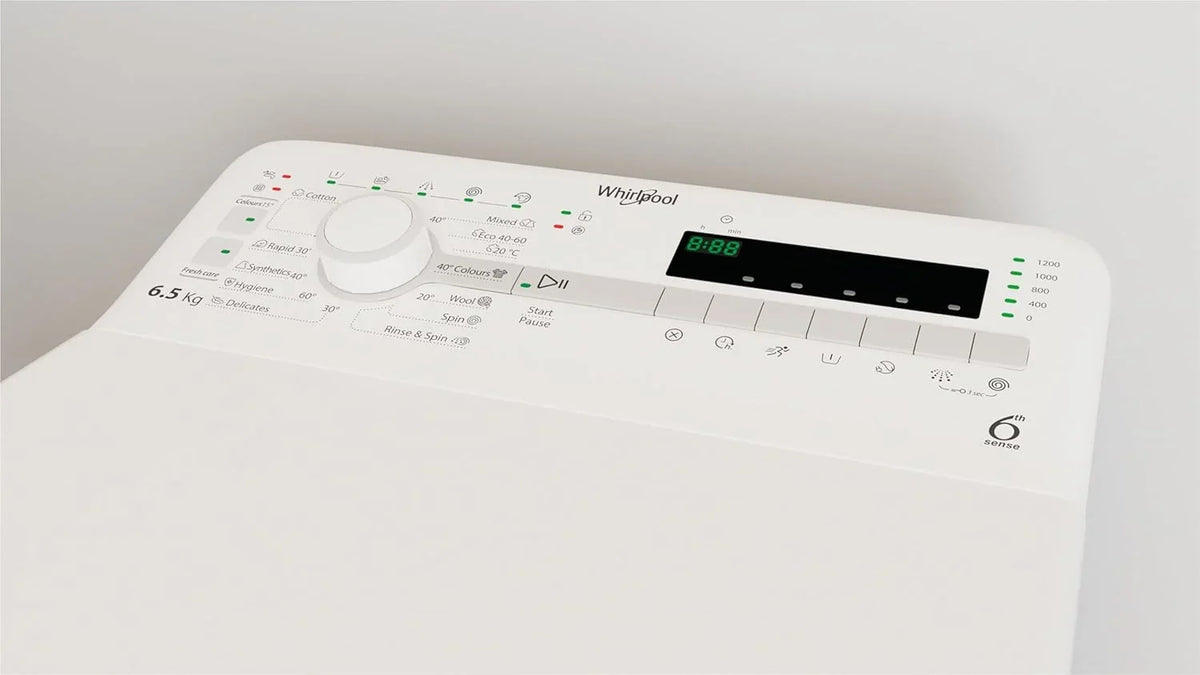 2026 Whirlpool – Lavadora carga superior 6.5 kg TDLR 65230SS EU/N blanco, 1200 rpm, tecnología 6th sense y freshcare, motor universal, eficiencia NEL D