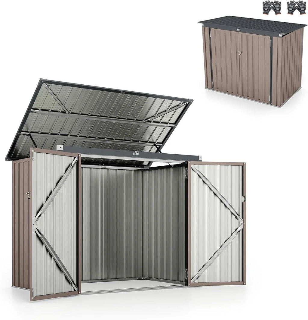 2026 HOMASIS Cobertizo de Jardín, Caseta Metálica con Tapa Abatible de Exterior, Cobertizo de Herramientas con Doble Puerta, Alta Resistencia para Granja, Terraza, 172x101x130cm, Gris (Gris Cálido)