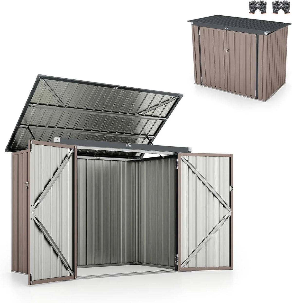 2026 HOMASIS Cobertizo de Jardín, Caseta Metálica con Tapa Abatible de Exterior, Cobertizo de Herramientas con Doble Puerta, Alta Resistencia para Granja, Terraza, 172x101x130cm, Gris (Gris Cálido)