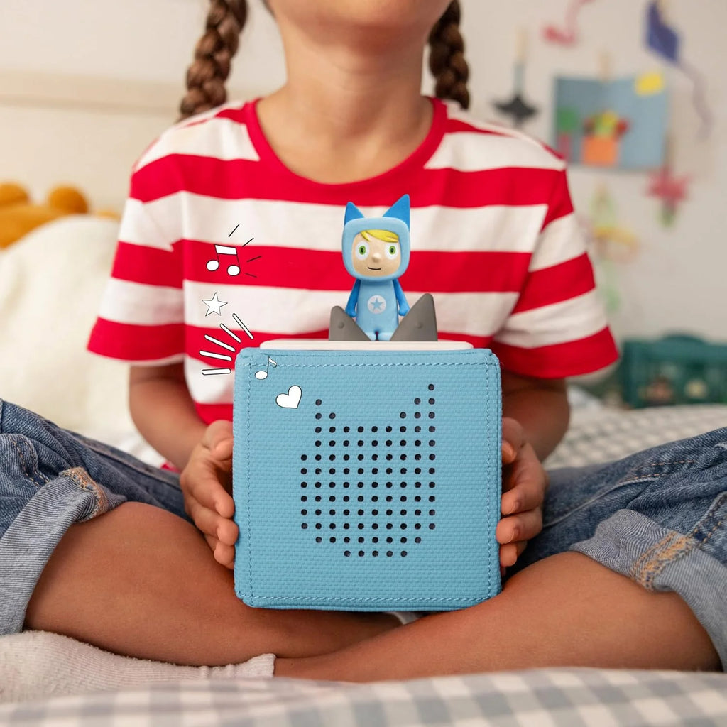 Paquete adicional Toniebox 2026: Set de inicio Toniebox azul con Creative – Tonie + 4 figuras de audio de Disney Animal Heroes, reproductor de audio para audiolibros y canciones, caja de música inalámbrica con reproducción de audio Disney.