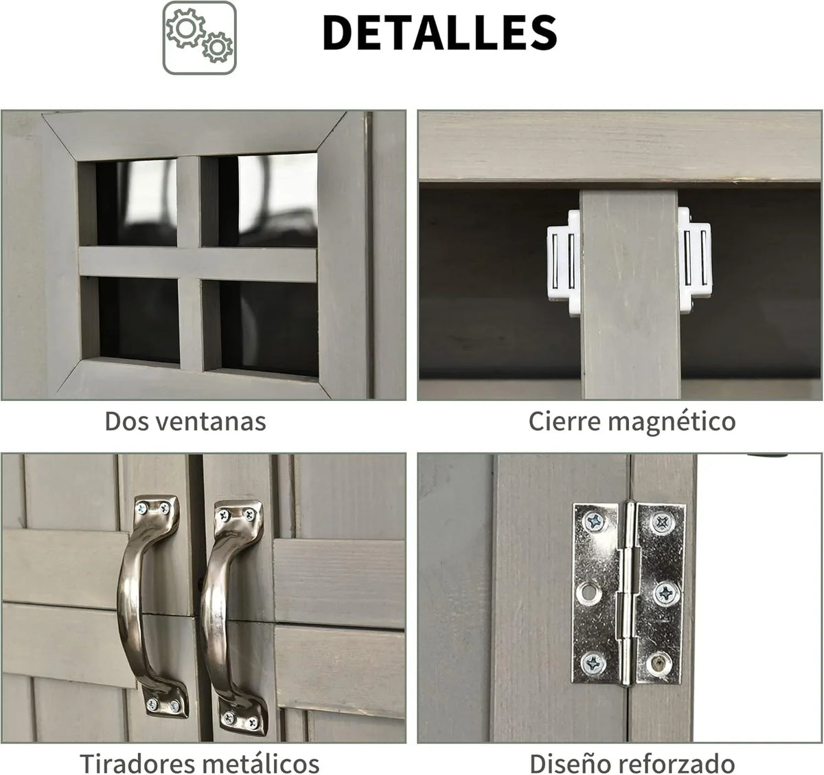 2026 Outsunny Cobertizo de Madera Caseta Exterior Armario Herramientas de Jardinería Doble Puertas Techo Impermeable Compartimientos de Diferentes Tamaños 127.5x50x164cm Madera Maciza