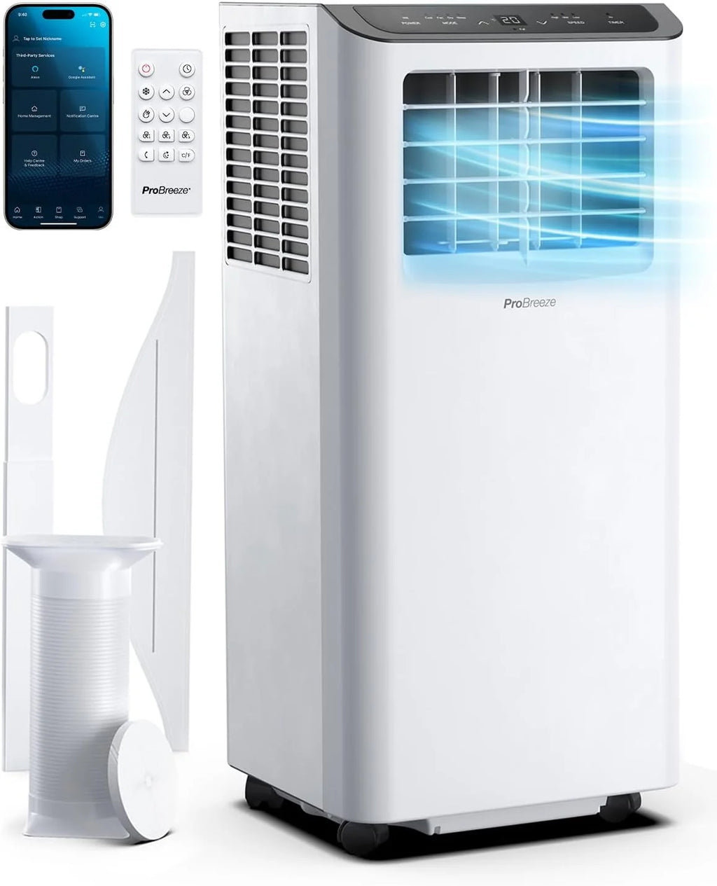 Aire acondicionado portátil Pro Breeze 2026 de 12000 BTU (para habitaciones de hasta 50 m²) – Aire acondicionado portátil con control por aplicación, temporizador y pantalla LED – Incluye junta para ventana y manguera de escape – Aire acondicionado