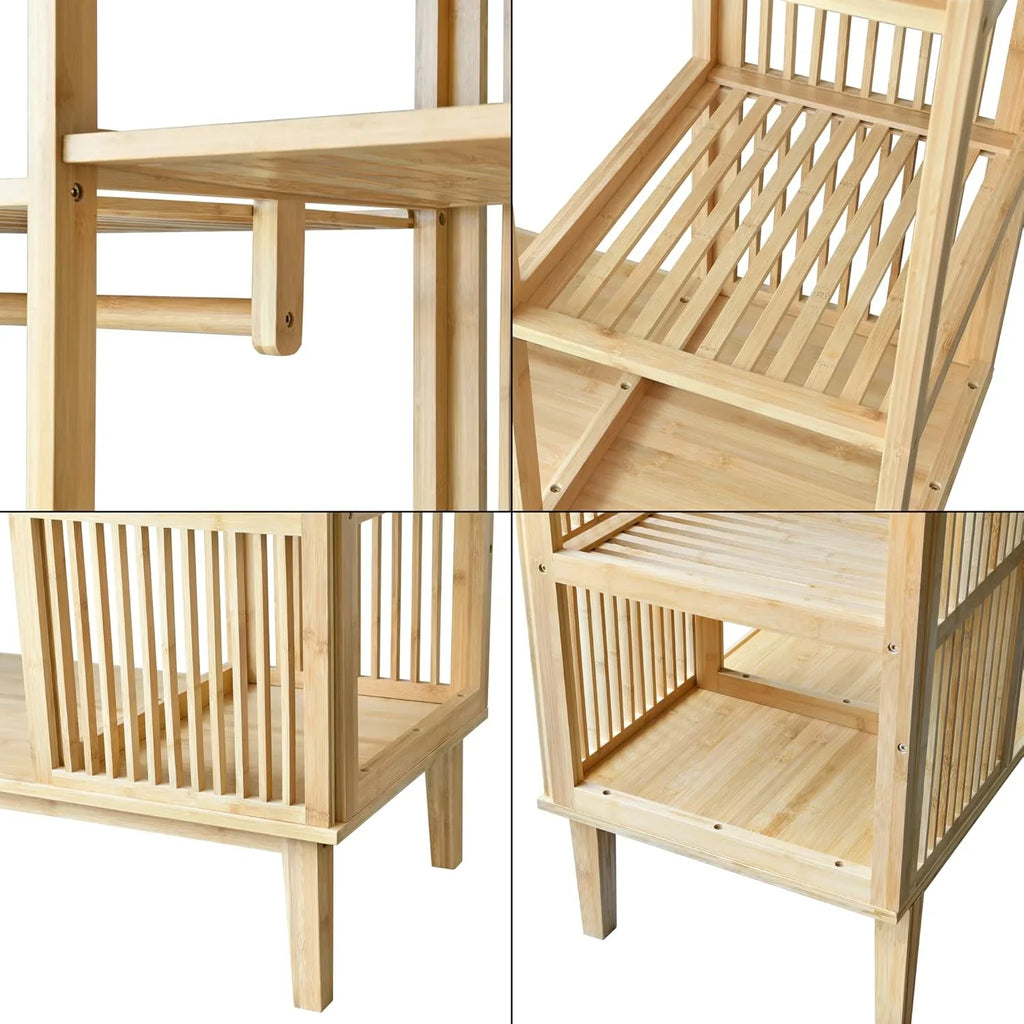 2026 Armario para Ropa con 2 Puertas Deslizantes Clóset con 12 Estantes y 1 Barra de Colgar Perchero de Bambú 185 x 140 x 45 cm Natural