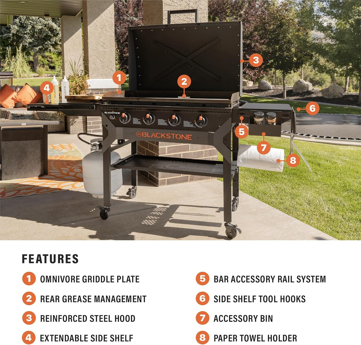 2026 Iron-forged 36" Omnivore Griddle - Premium Powder-coated Steel with Reinforced Hood, Black Finish