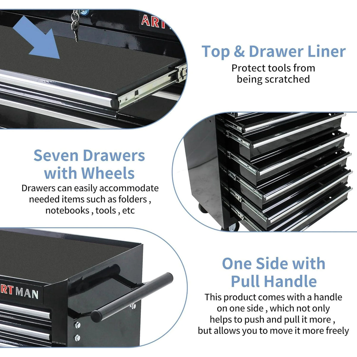 2026 POVANLI  7-Drawer Rolling Tool Chest with Wheels Multifunctional Tool Chest Portable Tool Storage Cabinet with Locking System for Garage Workshop Warehouse Repair Shop