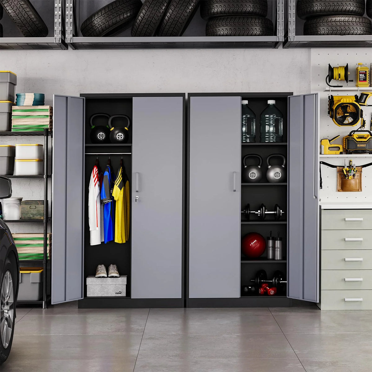 2026 STANI Metal Storage Cabinet with Locking Doors, Garage Lockable Steel Cabinets with 4 Doors and 5 Shelves for Home, Garage, Pantry Workshop Warehouse