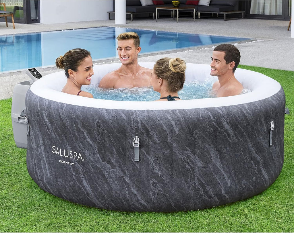 2026 Large Round 2 to 4 Person Inflatable Hot Tub Portable Outdoor Spa with 120 Airjets and Energysense Cover, Grey