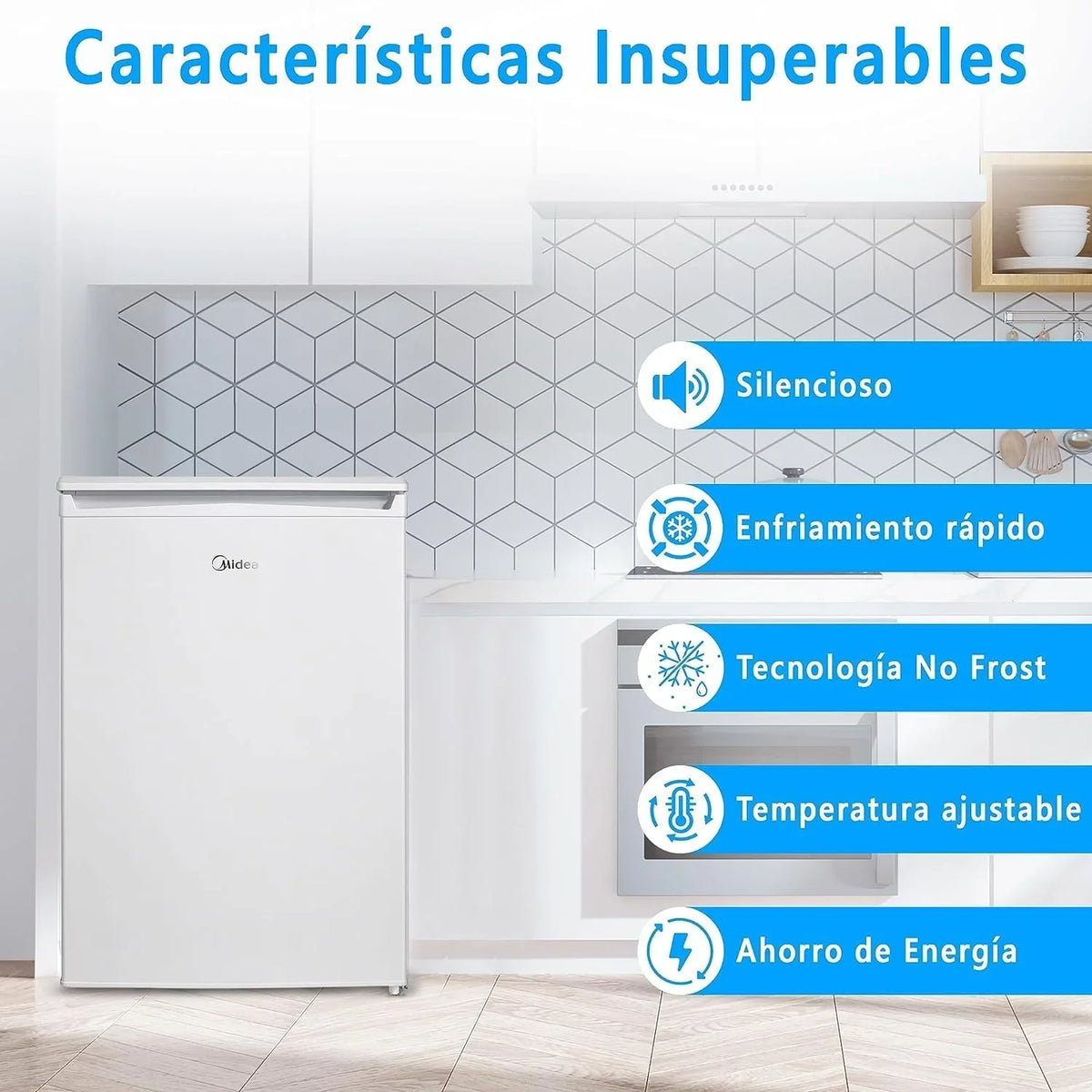 2026 Midea Nevera pequeña 113L con Congelador – Mini frigorífico pequeño para la Habitación/Caravana/Camping – Mini Bar Bajo Consumo – Frigorifico Bajo Encimera Silencioso 39dB + Congelador – 16º/ – 24º