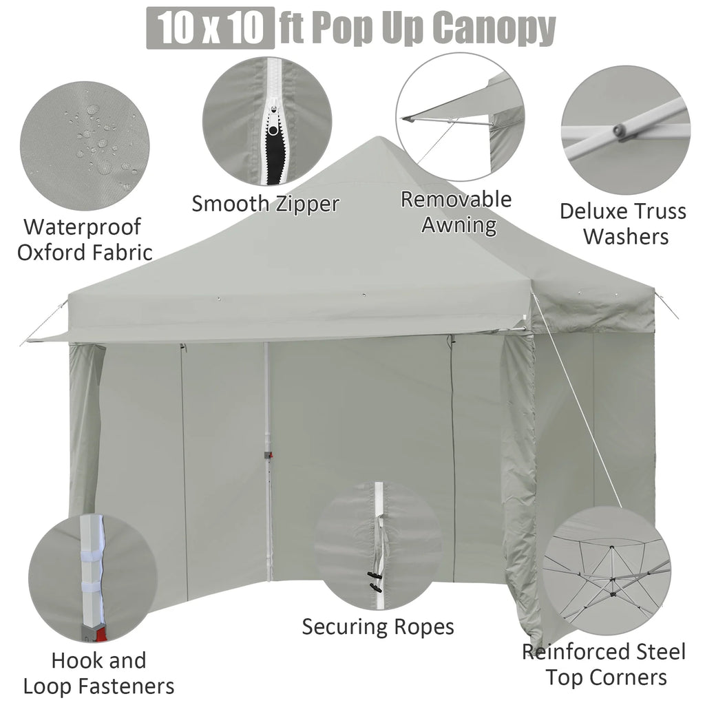 2026 Patiojoy 10x10ft Pop up Tent, 4 Height Adjustment Folding Camping Tent with Awning Blue