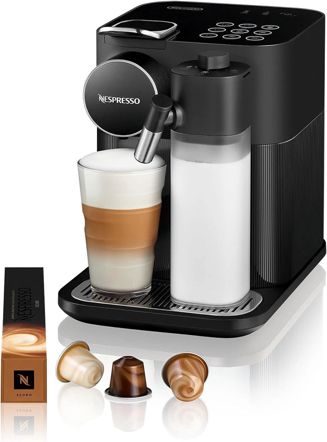 Cafetera de cápsulas Nespresso De'Longhi EN640.W Gran Lattissima de 2026 con sistema automático de leche, presión de 19 bares, 1400 W, color blanco.