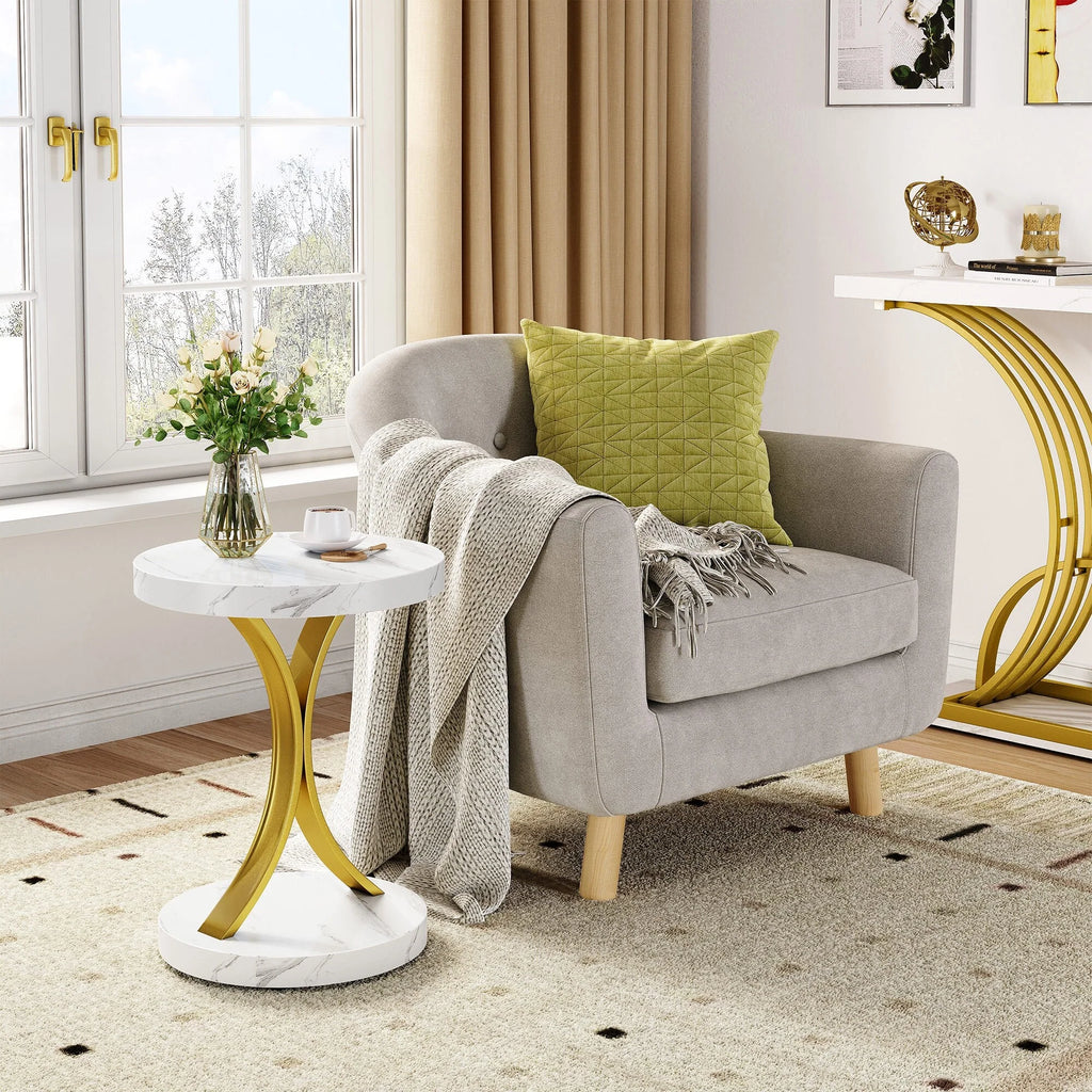 2026 Modern Gold Console Table with Marbled Top, Sofa Table for Entryway and Hallway