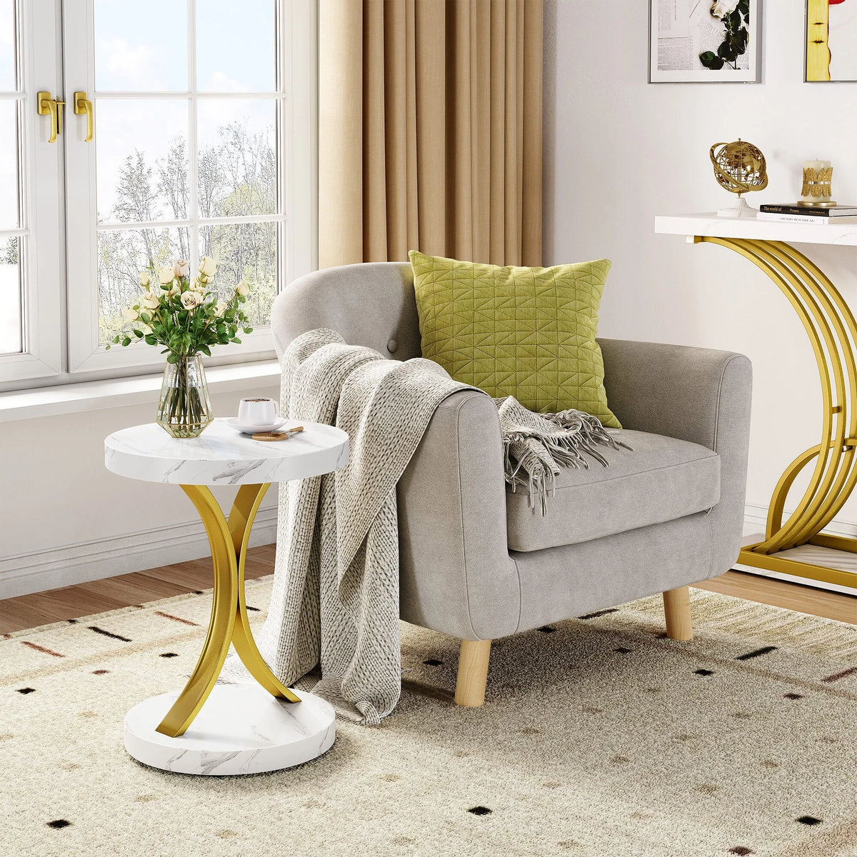 2026 Modern Gold Console Table with Marbled Top, Sofa Table for Entryway and Hallway