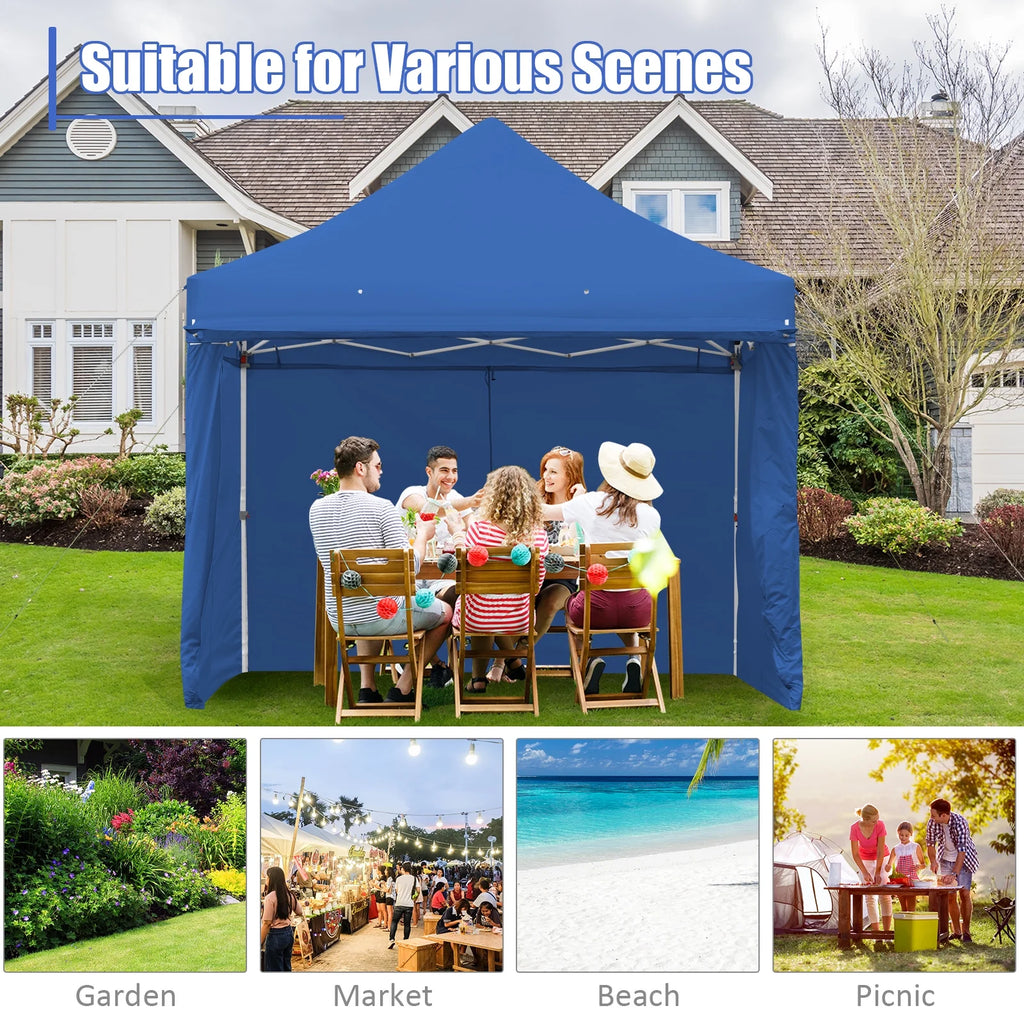 2026 Patiojoy 10x10ft Pop up Tent, 4 Height Adjustment Folding Camping Tent with Awning Blue