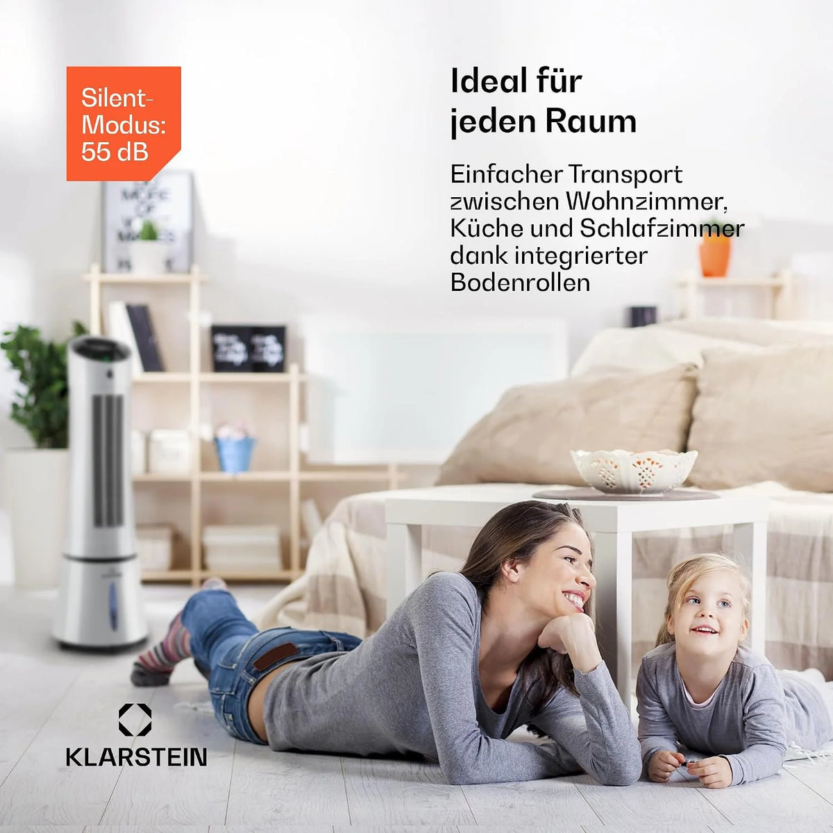 Klarstein 4 en 1 (2026): Enfriador de aire inteligente, ventilador, humidificador e ionizador | Depósito de agua de 6 L, oscilación, 30 W, 210 m³/h, temporizador | Aire acondicionado sin tubo de escape, portátil, color plata