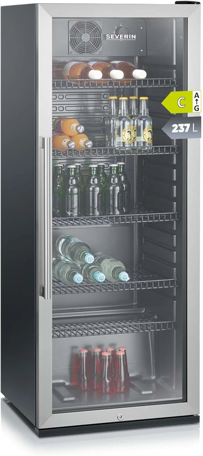 Nevera para botellas SEVERIN 2026, con cerradura integrada e iluminación LED integrada, capacidad neta de 118 L, color negro/plata, FSK 8840