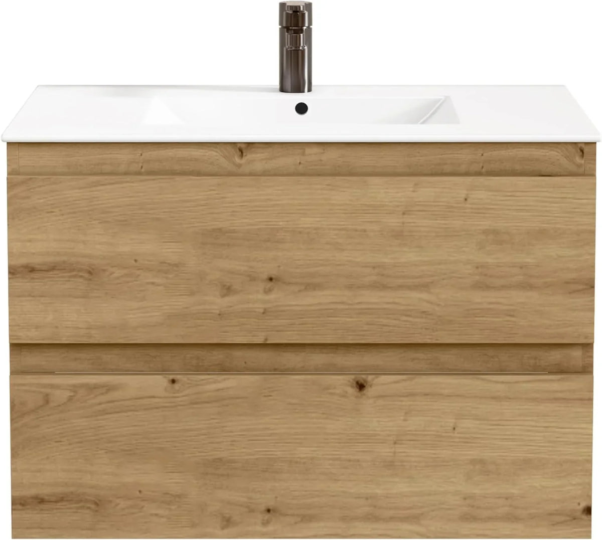 2026 BELLOBATH – Mueble Baño Suspendido con Lavabo de Cerámica, Mueble Baño con Lavabo Montado con 2 Cajones, 80 x 55 x 46 cm, Mueble Roble