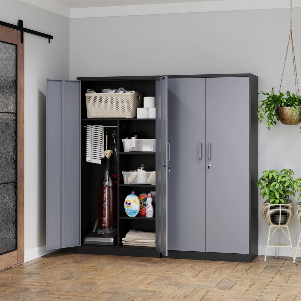 2026 STANI Metal Storage Cabinet with Locking Doors, Garage Lockable Steel Cabinets with 4 Doors and 5 Shelves for Home, Garage, Pantry Workshop Warehouse