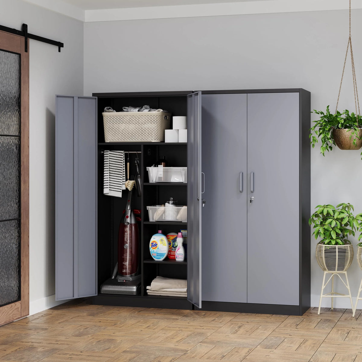 2026 STANI Metal Storage Cabinet with Locking Doors, Garage Lockable Steel Cabinets with 4 Doors and 5 Shelves for Home, Garage, Pantry Workshop Warehouse