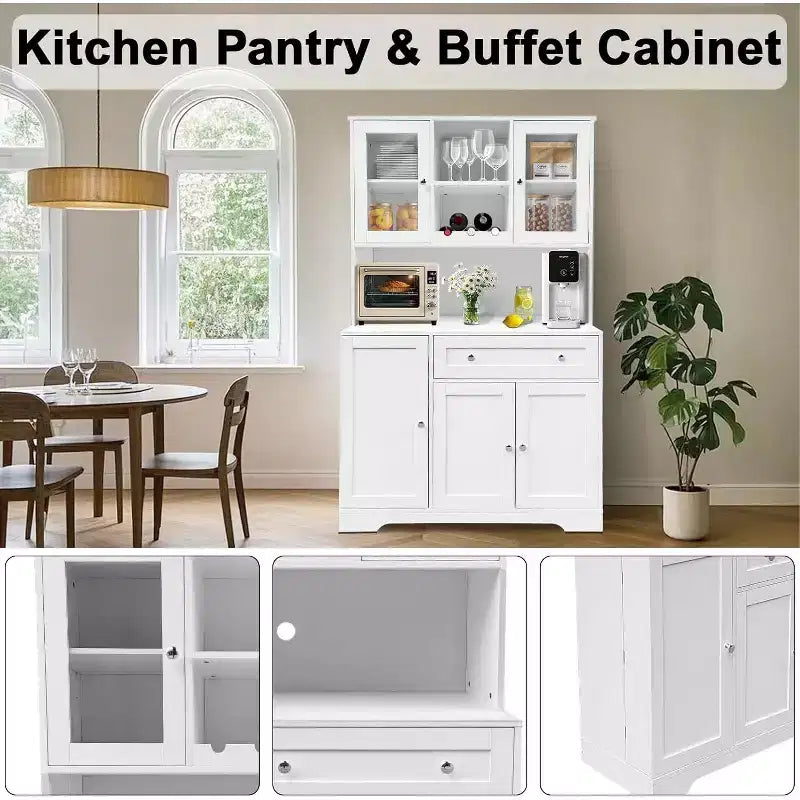 2026 Armario despensa de cocina de 180,3 cm de altura – Mueble auxiliar para barra de café con cajones y encimera abierta.