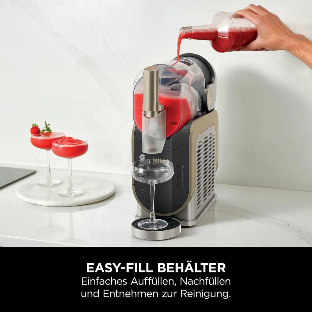 Máquina Ninja SLUSHi 2026 para granizados, cócteles helados, frappés, batidos y zumos congelados, no requiere hielo ni preparación, tecnología WhisperChill, capacidad de 1,9 L, color oro piedra, FS301EUSTGD