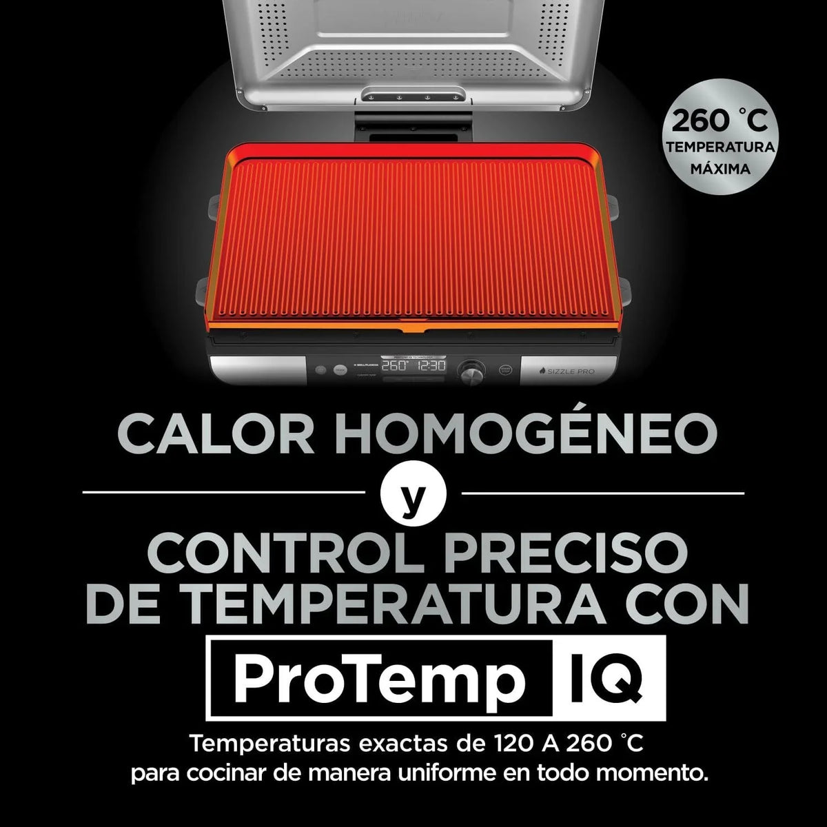 Parrilla y plancha de interior Ninja Sizzle Pro XL con placa y plancha de cerámica antiadherente, tapa desmontable, recolector de grasa y guía de recetas, plata/negro GX101EU 2026