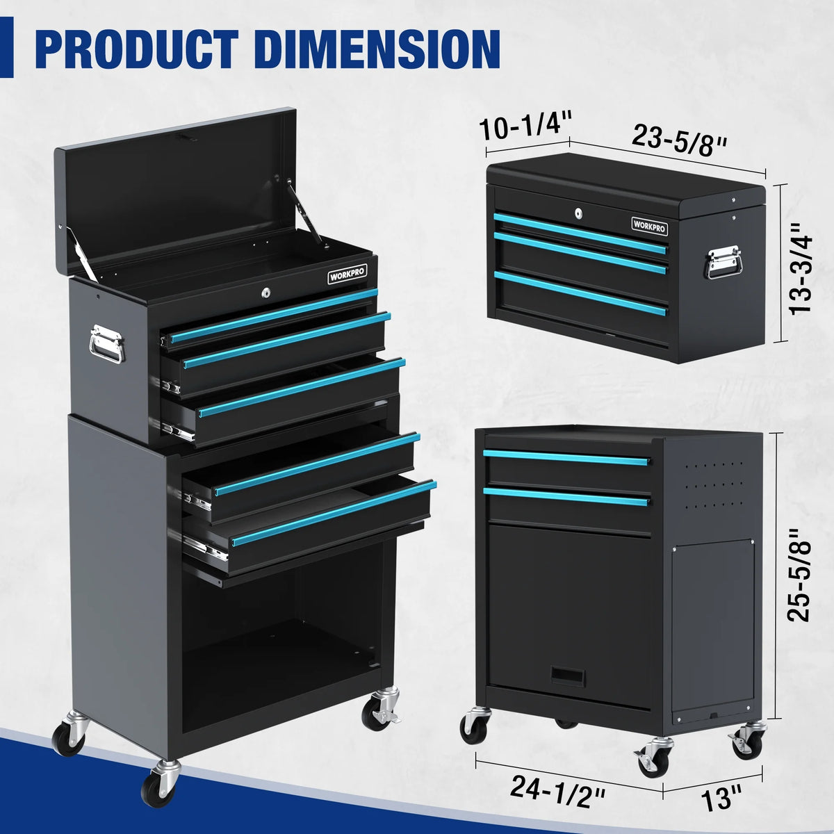 2026 WORKPRO 24.5 inch 5-Drawer Rolling Tool Chest, Sliding Metal Drawer Rolling Tool Storage Cabinet, Removable Toolbox Organizer for Workshop, Garage