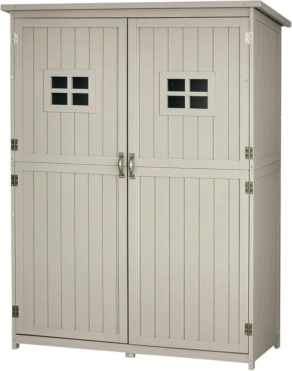 2026 Outsunny Cobertizo de Madera Caseta Exterior Armario Herramientas de Jardinería Doble Puertas Techo Impermeable Compartimientos de Diferentes Tamaños 127.5x50x164cm Madera Maciza