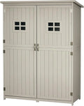 2026 Outsunny Cobertizo de Madera Caseta Exterior Armario Herramientas de Jardinería Doble Puertas Techo Impermeable Compartimientos de Diferentes Tamaños 127.5x50x164cm Madera Maciza