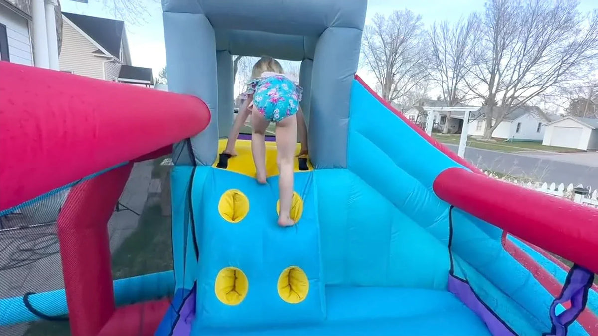 2026 Inflatable Water Slides for Kids 8-in-1 Bounce House Water Park with 450W Blower Climbing Wall, Splash Pool, 2 Water Cannons, Basketball Hoop, Water Slide, Crocodile Sprinkler for Gift Backyard Party