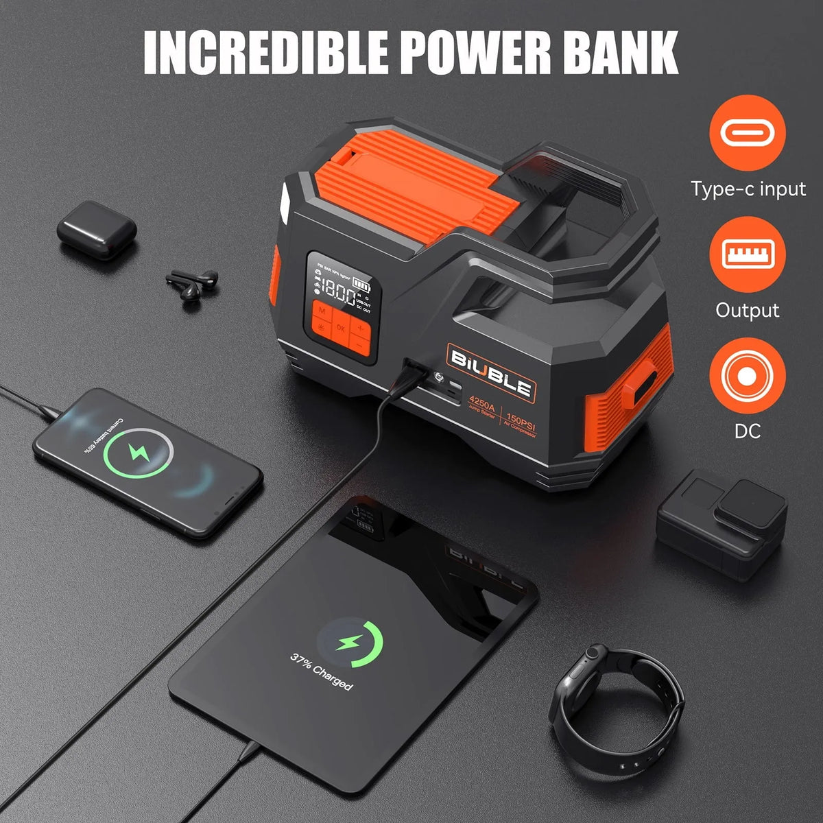 2026 Car Jump Starter with Air Compressor, 4500A Peak 26800MAH 12V Auto with 150PSI Tire Inflator(up to All Gas or 10.0L Diesel Engine