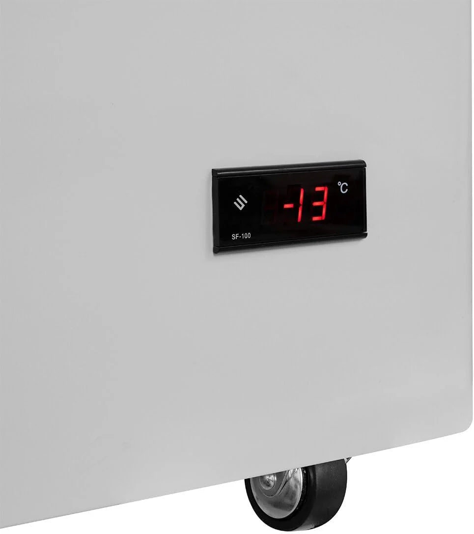 Congelador horizontal para helados GastroHero 2026, 284 litros, congelador profundo, iluminación LED, tapa de vidrio corrediza, ruedas. Congelador comercial para venta de helados, – 18 °C, quiosco de catering.
