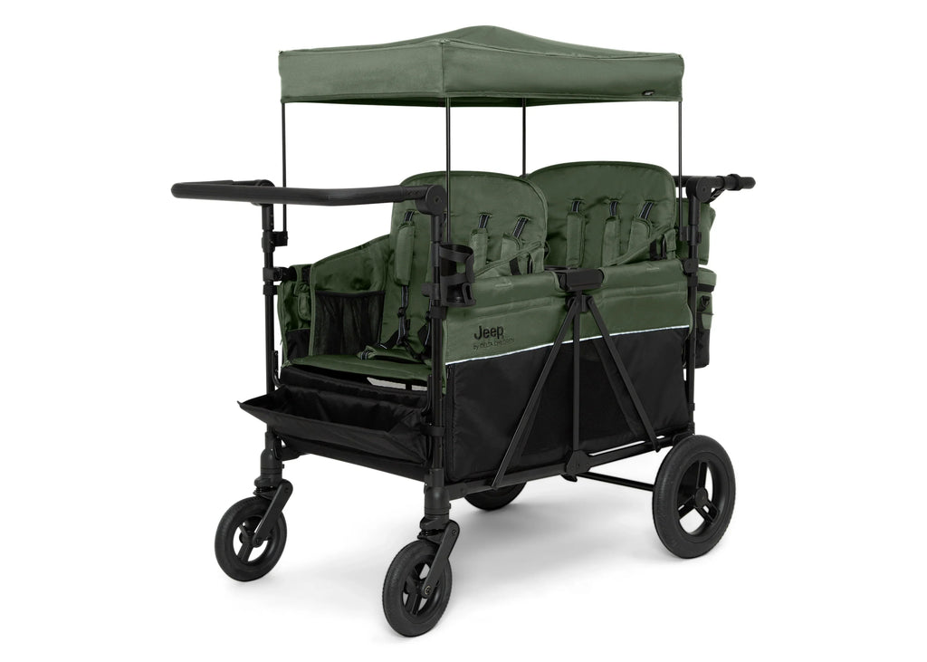 Carrito-Paseador Jeep Wrangler Deluxe para 4 Niños – Capota Desmontable, Bolsa Térmica, Asientos Modulares, Almacenamiento XXL, Ruedas Antipinchazos, Manillares Ajustables 2026