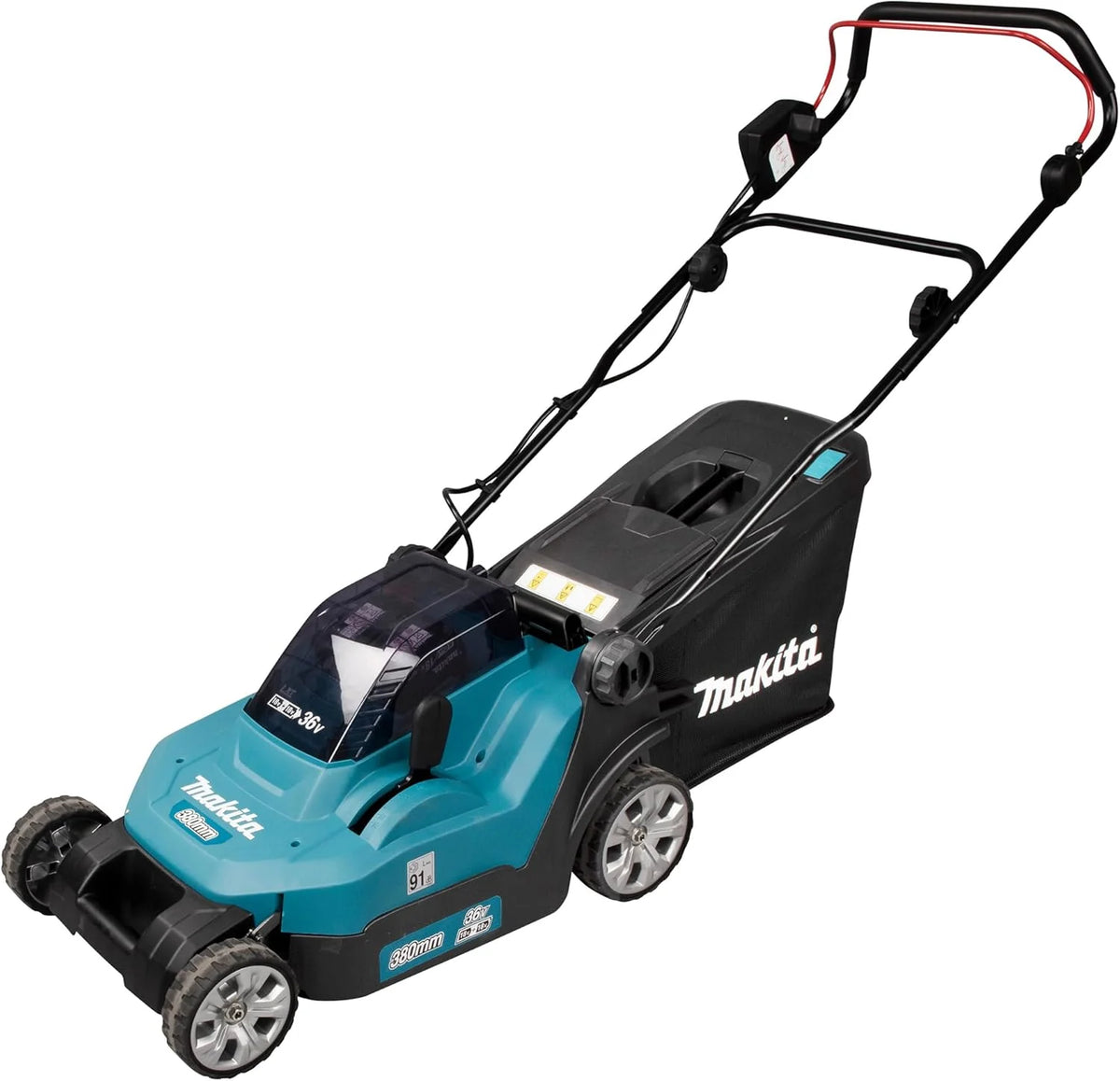 Cortacésped inalámbrico Makita DLM382PM2 2026, 2 baterías de 18 V / 4,0 Ah + cargador doble.
