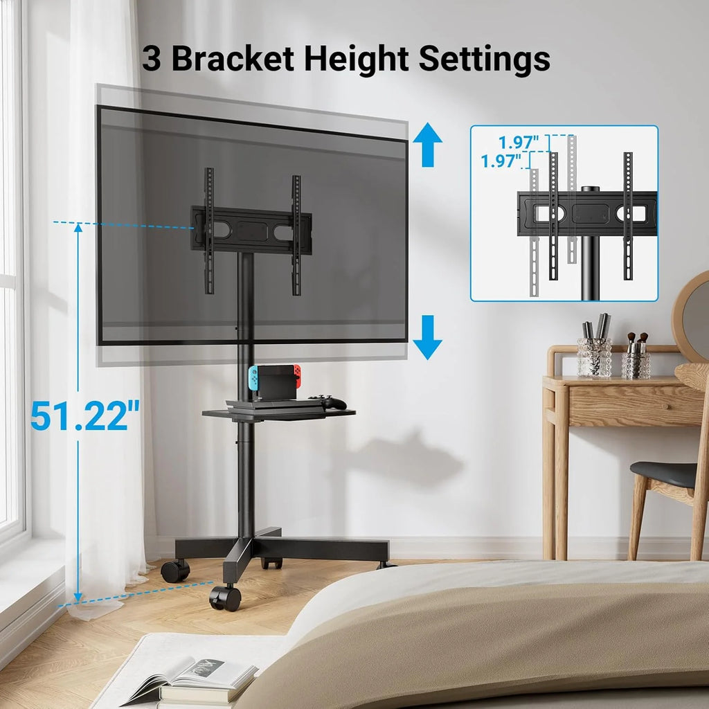 2026 Perlesmith Mobile TV Stand for 23 60 Inch Lcd LED Flat Curved Panel Screen Tvs Tilt TV Cart Holds Up to 88LBS Portable Stand with Laptop She