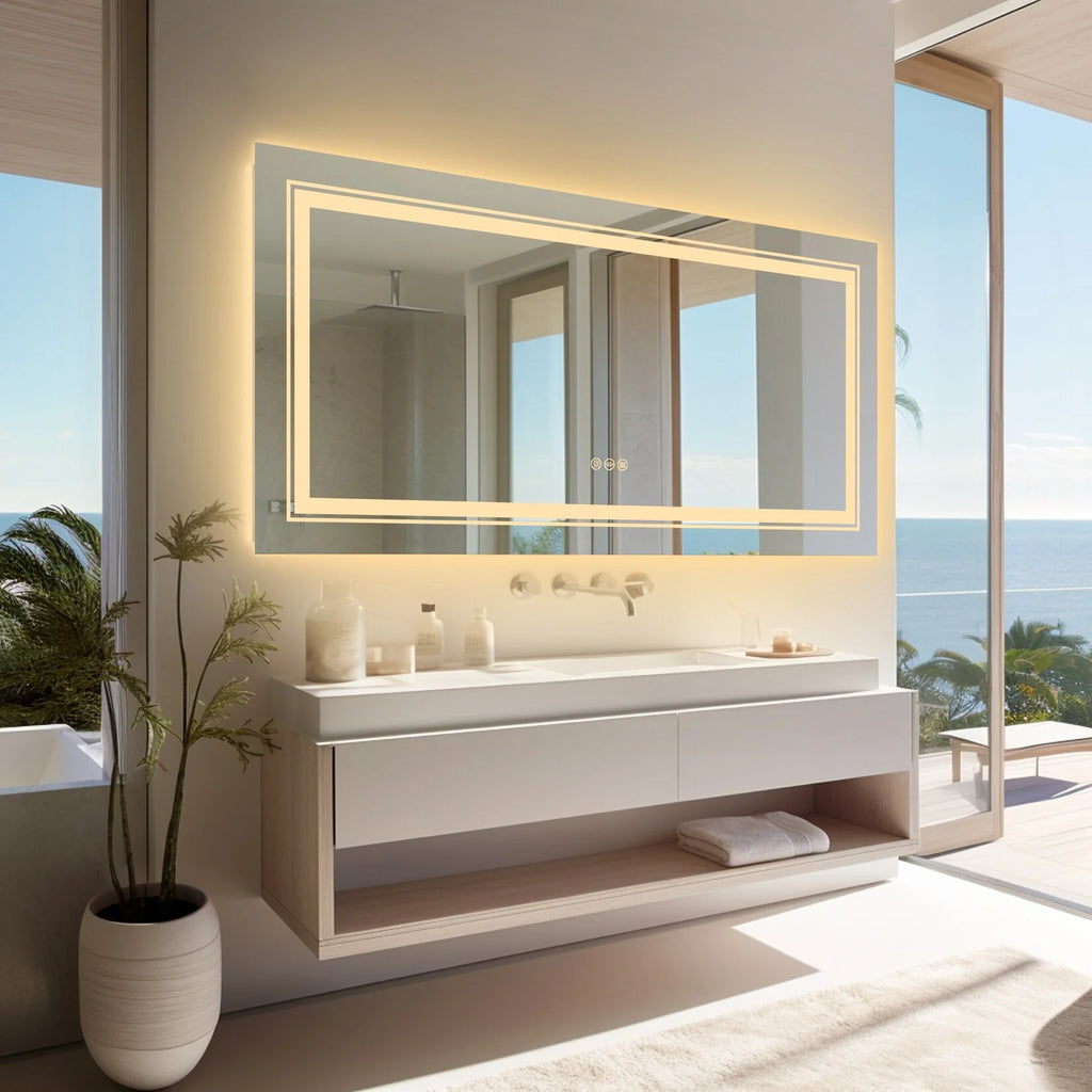 2026 Extra Large LED Lighted Bathroom Mirror, Anti-Fog Wall Mounted Vanity Mirror with 3 Colors