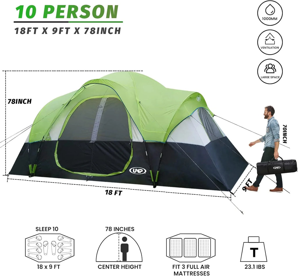 2026 Camping Tent 10-PERSON-FAMILY Tents, Parties, Music Festival Tent, Big, Easy Up, 5 Large Mesh Windows, Double Layer, 2 Room, Waterproof,…