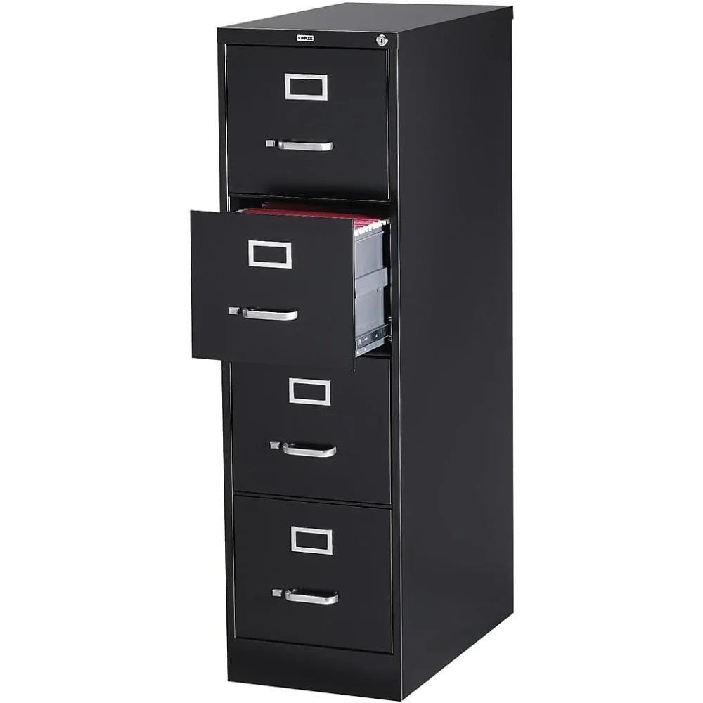 2026 STAPLES 4-Drawer File Cabinet, Lockable, Black, 25"D x 15"W