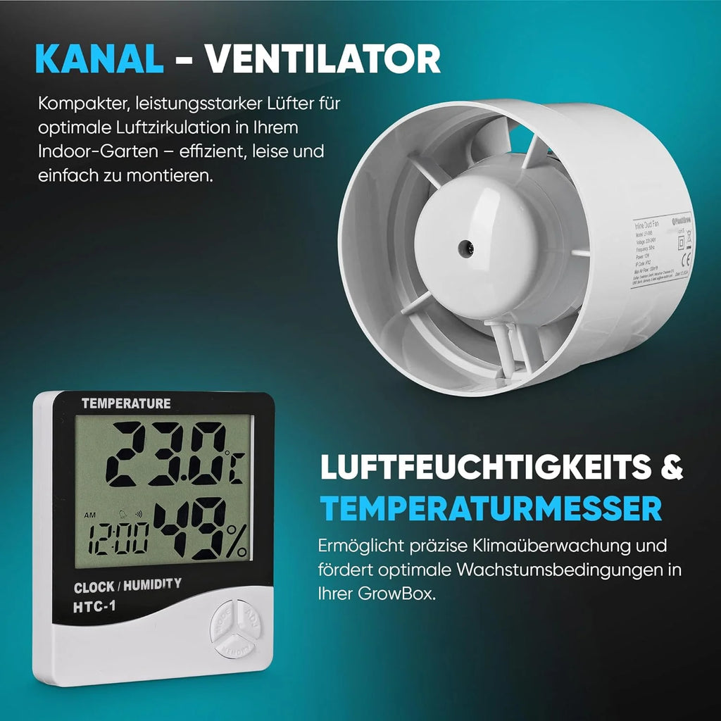 Conjunto completo de tienda de cultivo 2026: invernadero de interior con lámpara LED de espectro completo de 150 W (regulable), 1680D, filtro de carbón, ventilador de conducto en línea, manguera de extracción (80x80x180 cm)