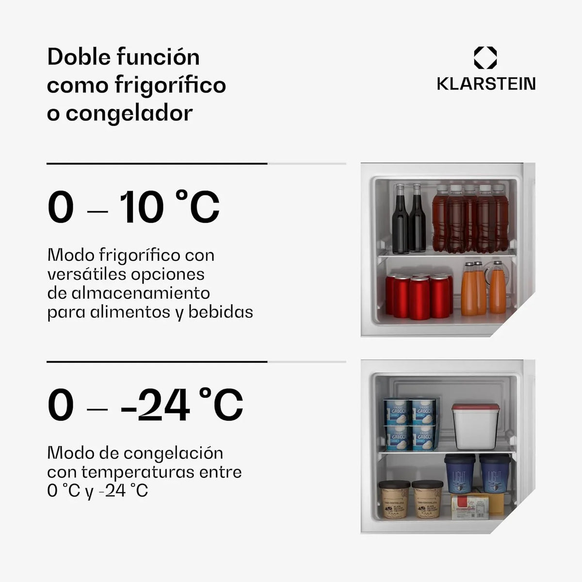 2026 KLARSTEIN Irene Mini Nevera, 31L Nevera/Congelador Compacto Con Temperatura Ajustable – 24°C A 10°C, Eficiente Energéticamente, Silencioso 38 Db Para Dormitorios & Espacios Pequeños