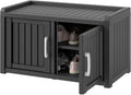 2026 KAMABOKO Outdoor Shoe Storage Cabinet, Waterproof UV-Resistant Entryway Storage Bench Indoor Outdoor with 2 Barn Doors, Adjustable Shelves for Entryway, Bedroom, Hallway,Living Room(Black)