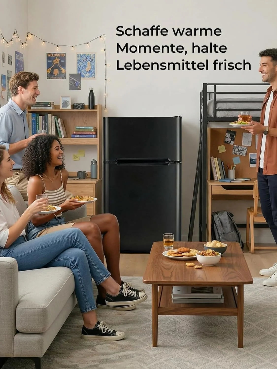 Mini refrigerador FOHERE 2026 con compartimento congelador, pequeño, 90 L, compartimento congelador de 26 L | Refrigerador de 64 L para dormitorios, termostato de 7 etapas, eficiencia energética, 43 dB con 2 puertas intercambiables, para residencias