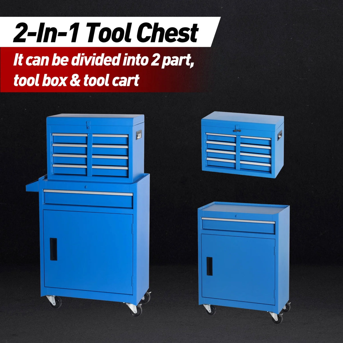 2026 5-Drawer Rolling Tool Chest, 2 in 1 Detachable Tool Box with Lockable Wheels, Adjustable Shelf, and Liner for Garage and Workshop Storage (Yellow)